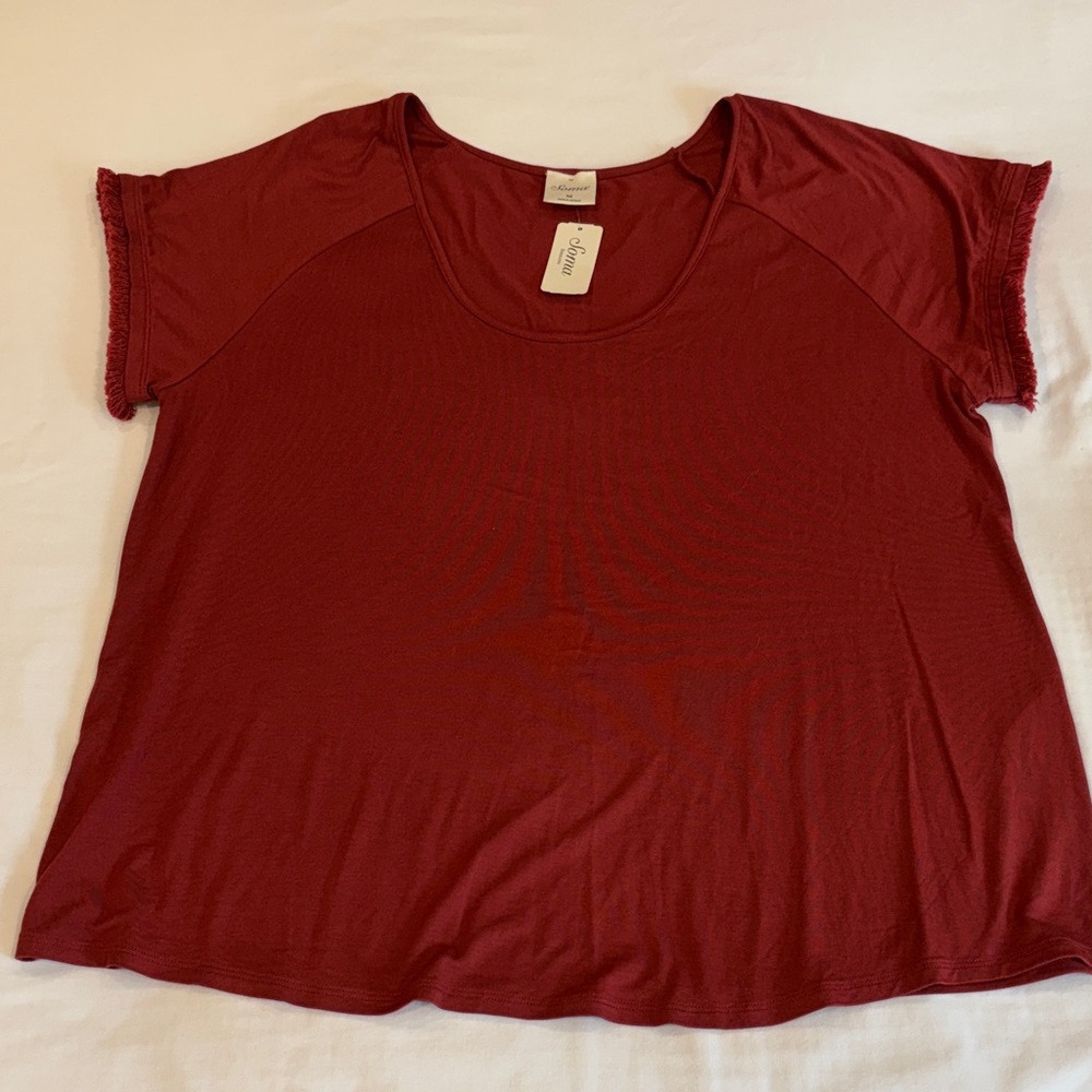 Soma Short Sleeve Cool Nights Fringe Pajama Top in Cherrywood